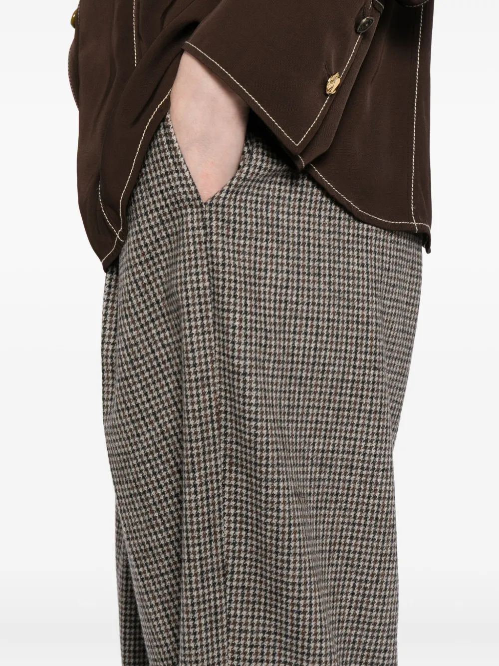 Vince Broek met pied-de-poule print Bruin