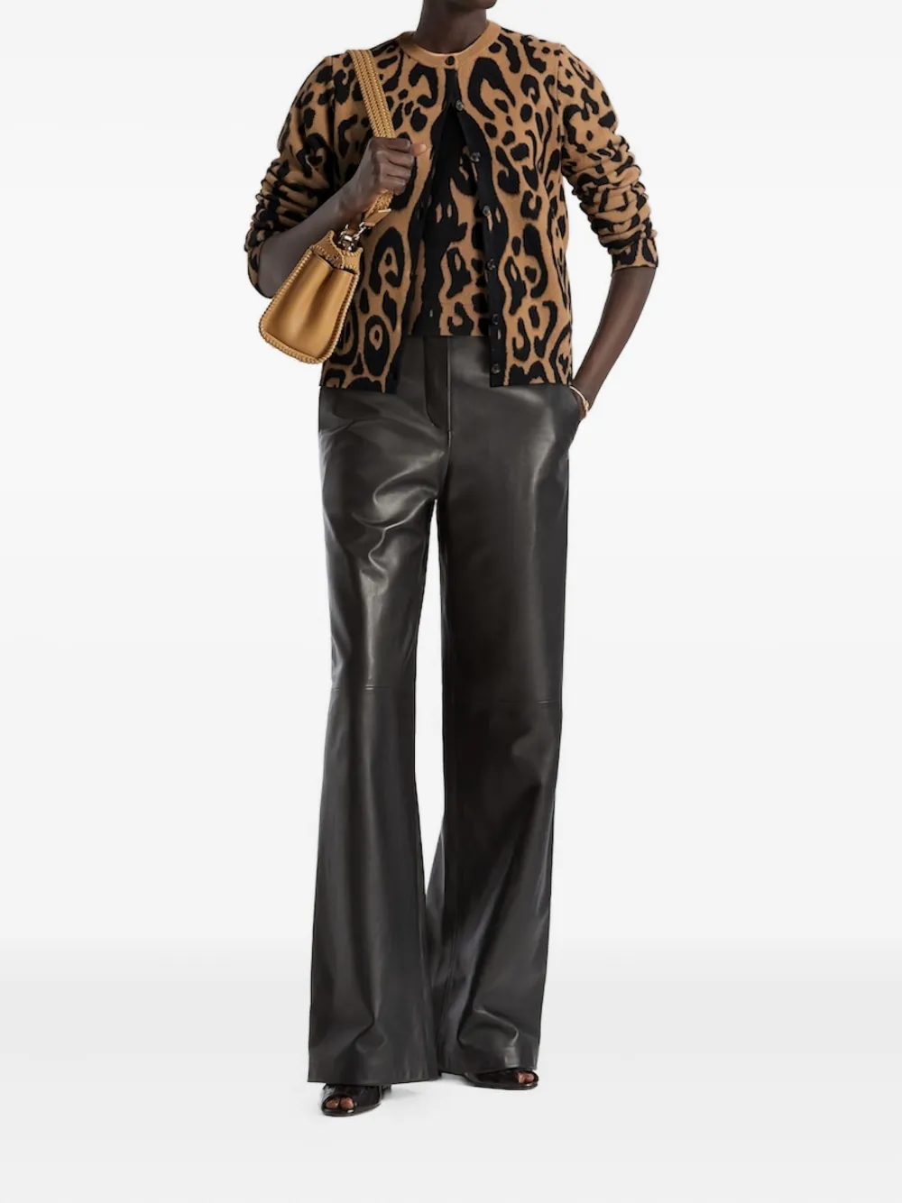 FENDI Beige and black Leo wool and cashmere cardigan Bruin