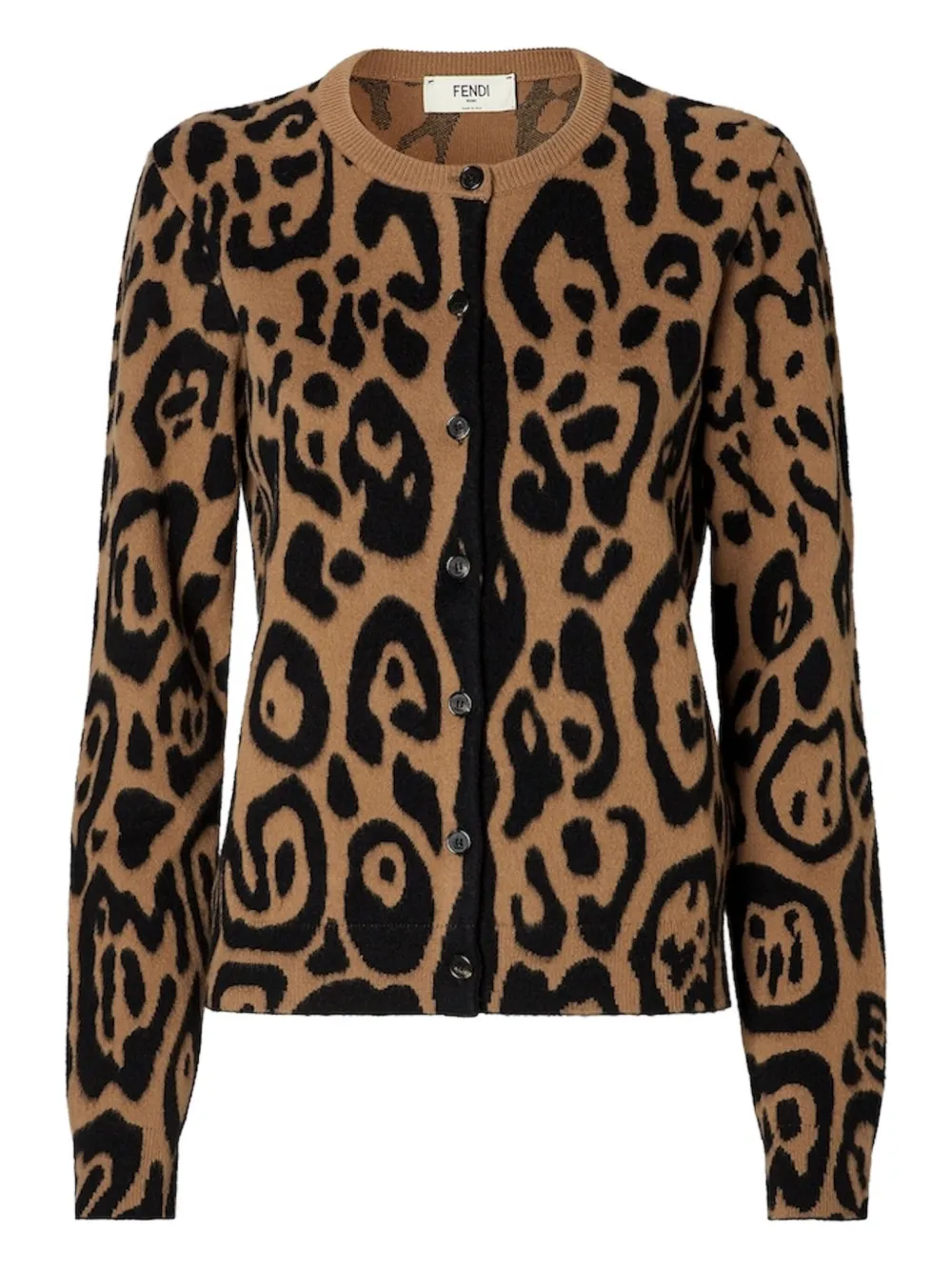 FENDI Beige and black Fendi Leo wool and cashmere cardigan - Marrone