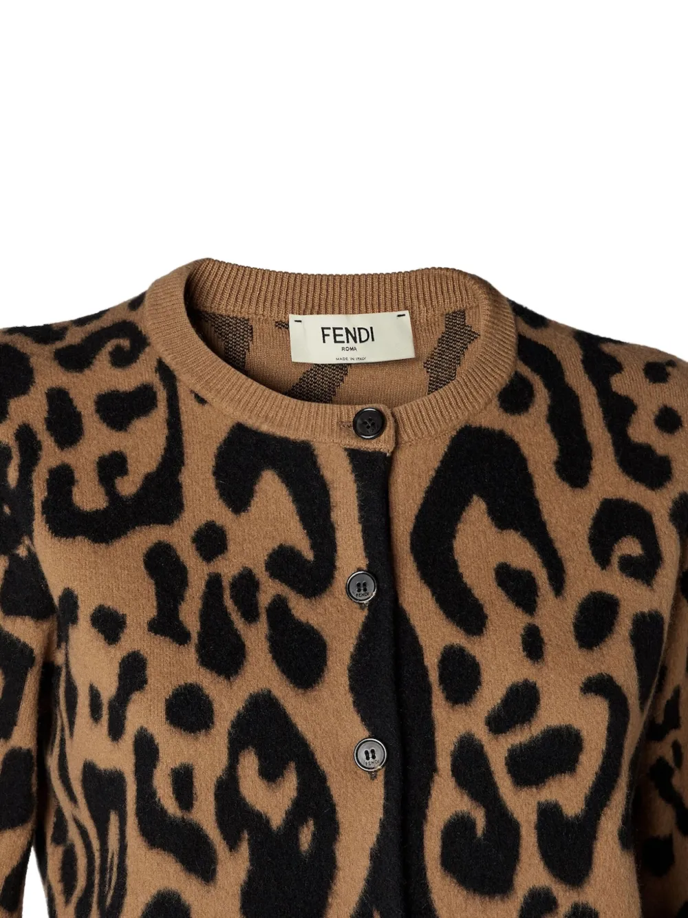 FENDI Beige and black Leo wool and cashmere cardigan Bruin