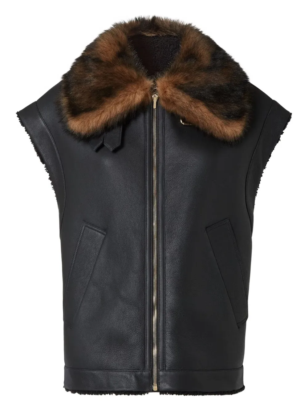 Fendi Fur-collar Zip Gilet In Black