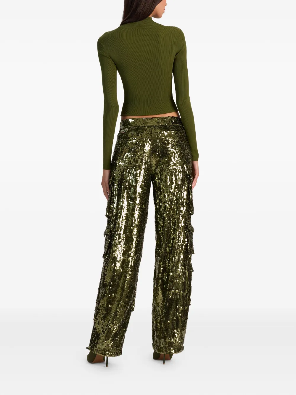 Alice And Olivia Sequinned Cargo Trousers In Green