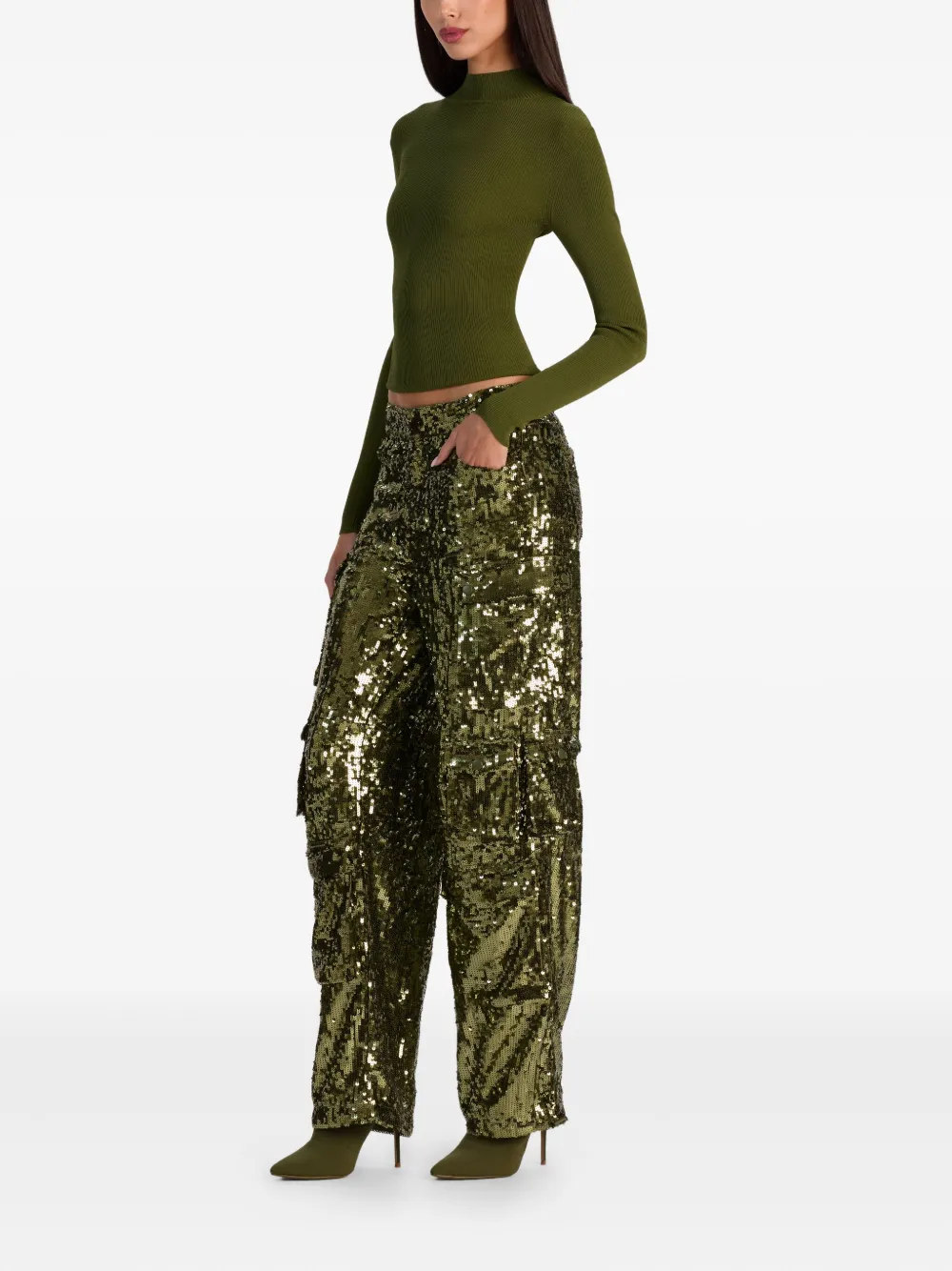 Alice And Olivia Sequinned Cargo Trousers In Green