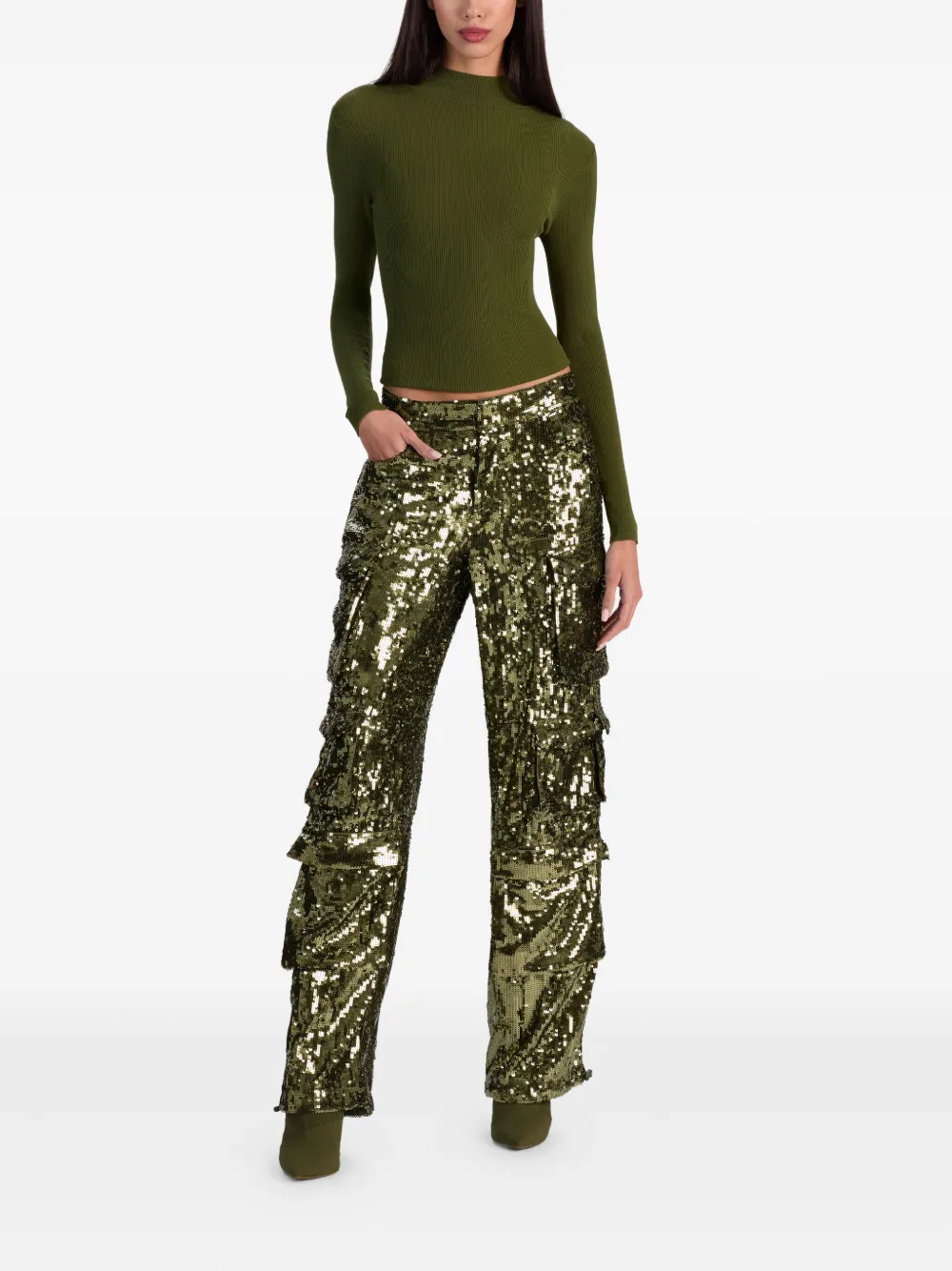 Alice And Olivia Sequinned Cargo Trousers In Green