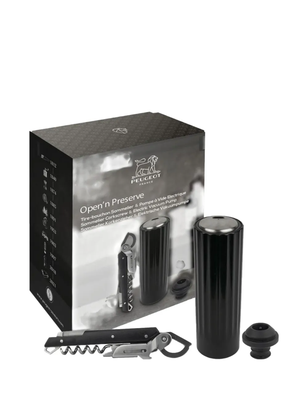 Peugeot Open'n Preserve Corkscrew And Vacuum Pump Set In Black