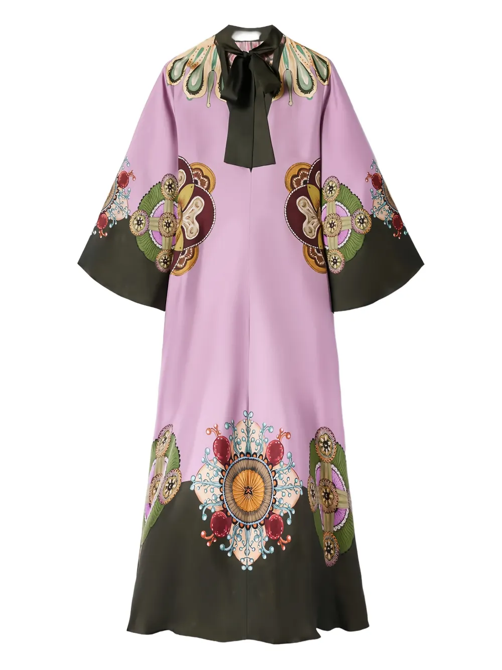 La Doublej Tie-neck Silk Printed Dress In Purple