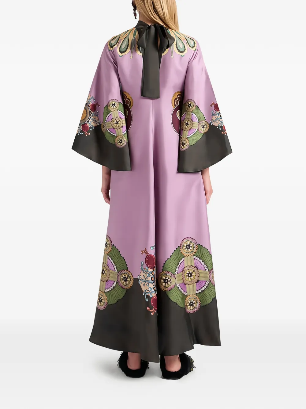 La Doublej Tie-neck Silk Printed Dress In Purple