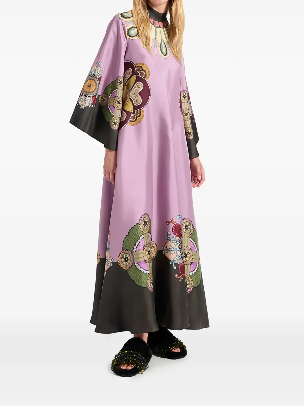 La DoubleJ tie-neck silk printed dress - Paars