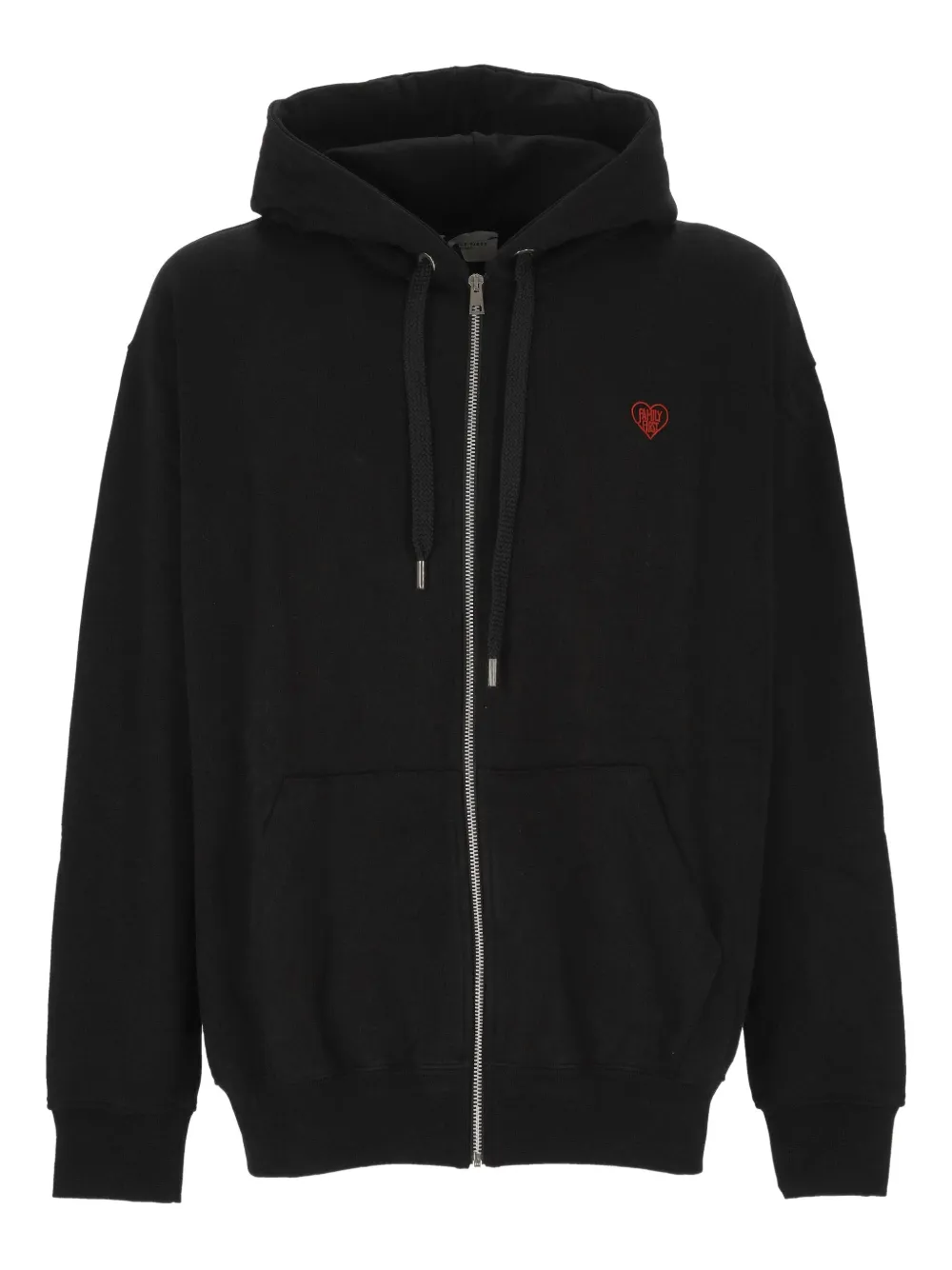 Family First Heart-embroidered Hoodie In Black