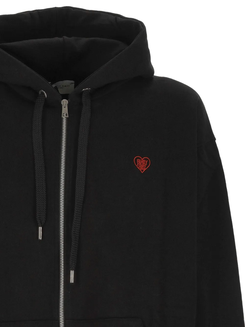 Family First Heart-embroidered Hoodie In Black