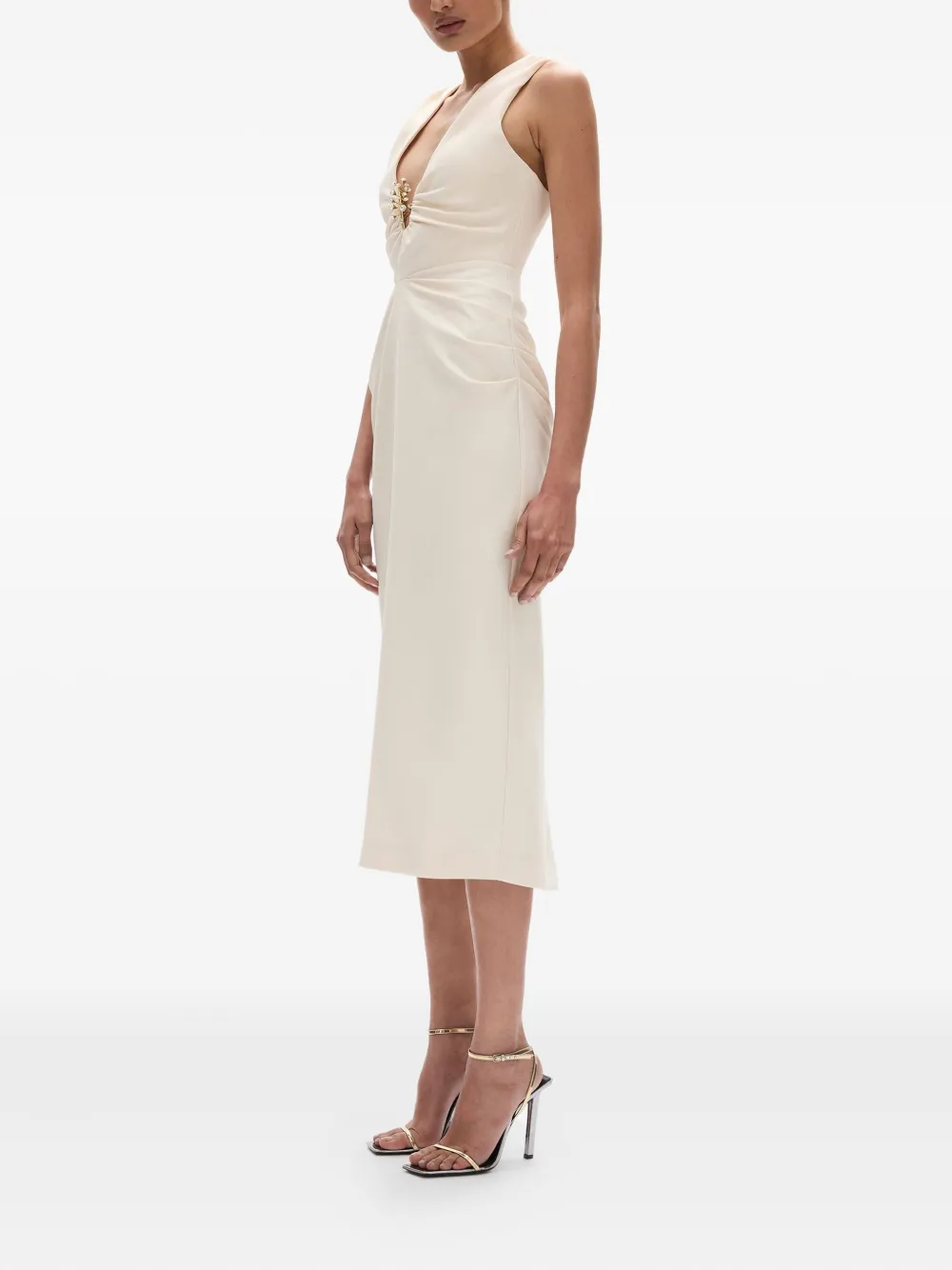  Rachel Gilbert Martina Embellished Midi Cocktail Dress - Neutrals 