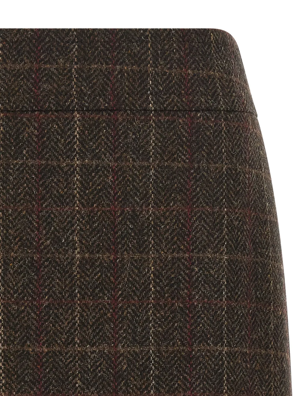 Alberto Biani Checked High-waisted Mini Skirt In Shetland Wool In Brown