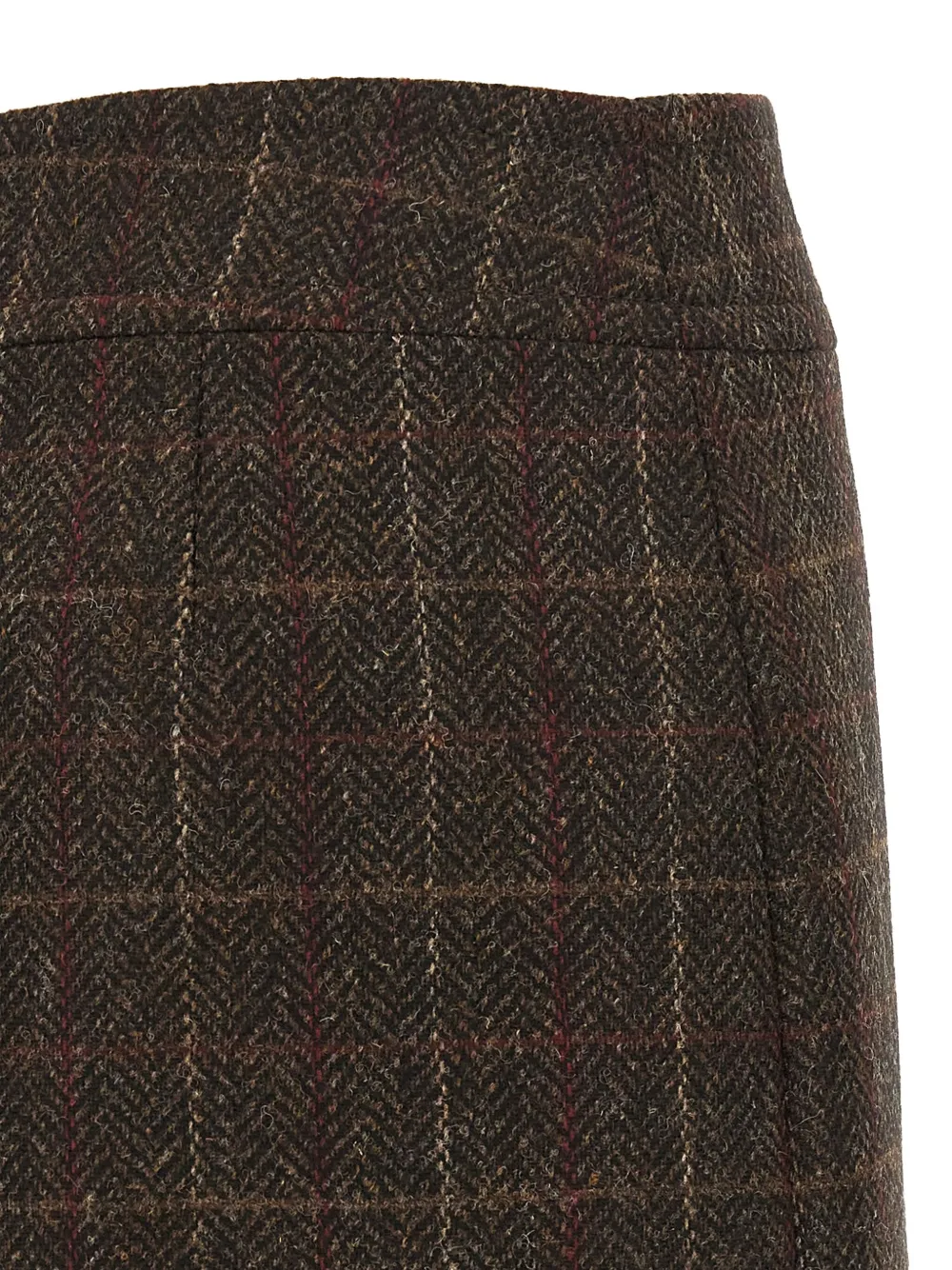 Alberto Biani Checked High-waisted Mini Skirt In Shetland Wool In Brown
