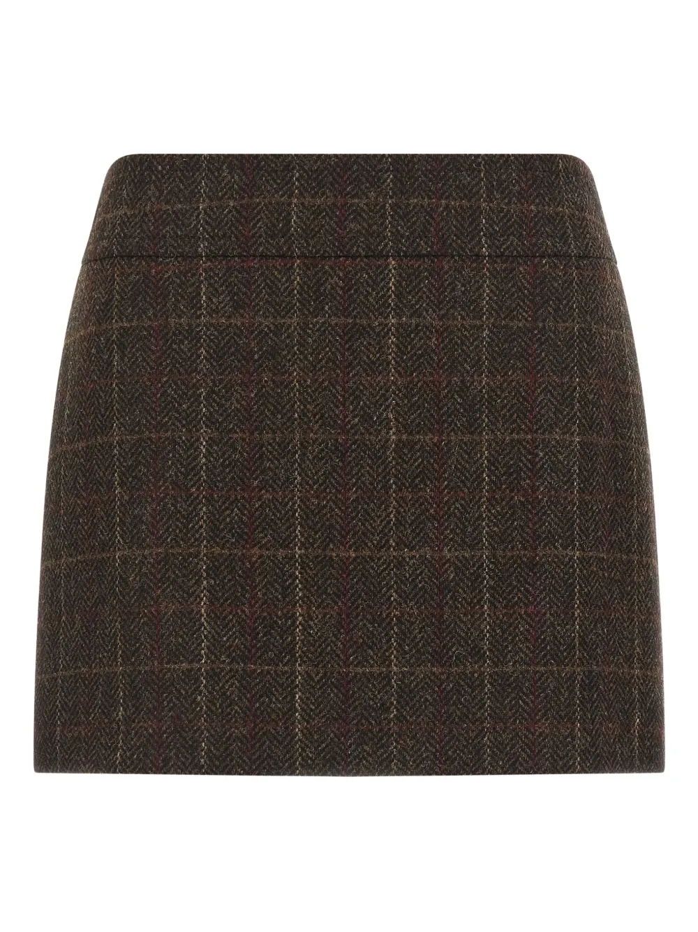 Alberto Biani Checked High-waisted Mini Skirt In Shetland Wool In Brown