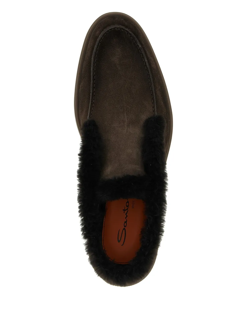 Santoni Suede Shearling Ankle Boots In Brown
