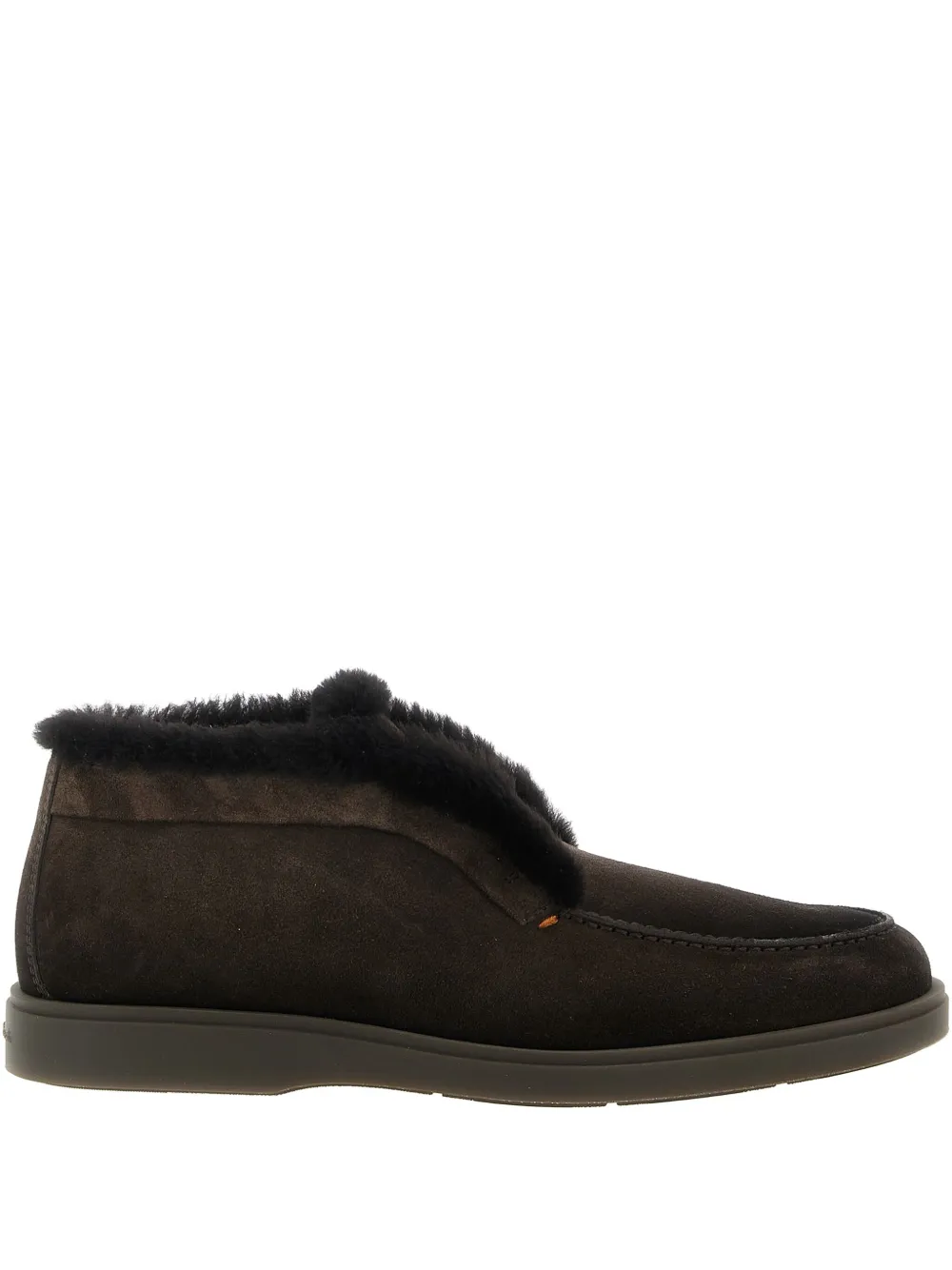 Santoni Suede Shearling Ankle Boots In Brown