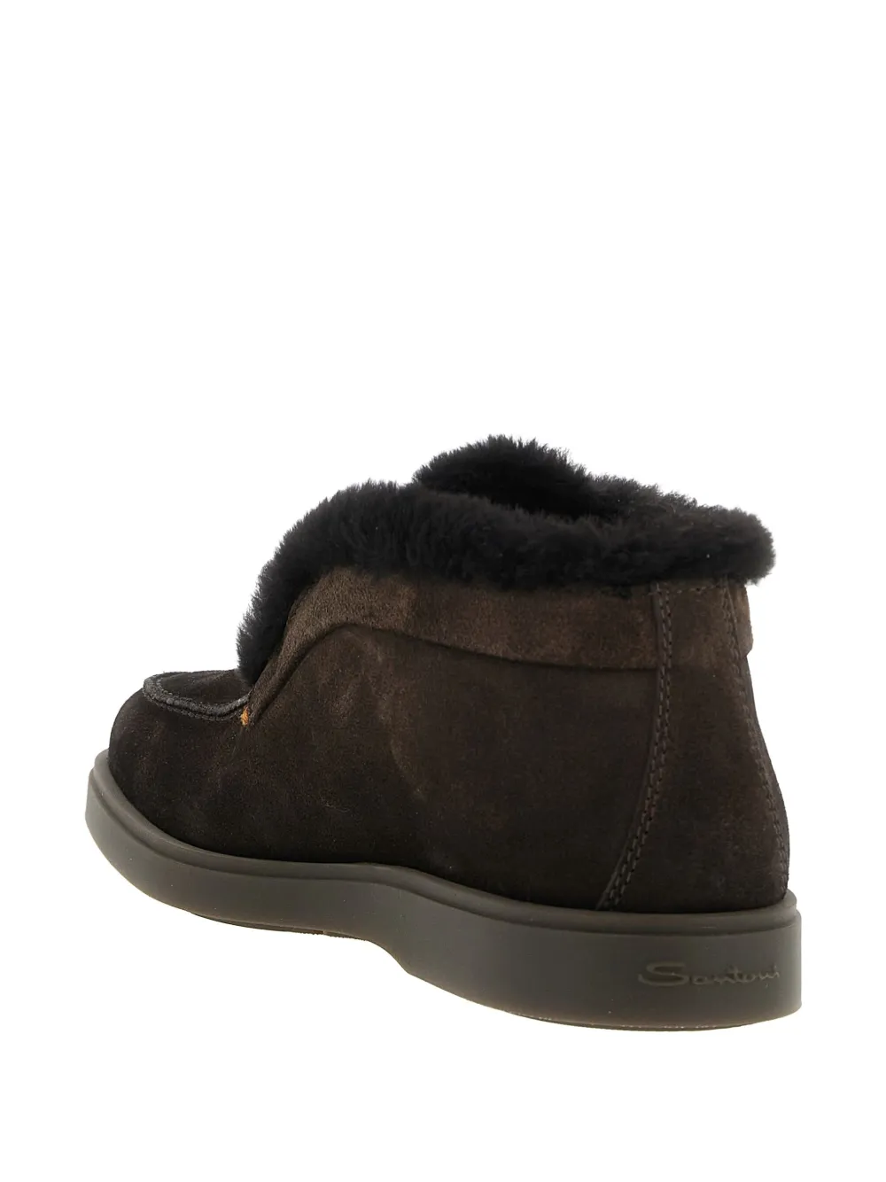 Santoni Suede Shearling Ankle Boots In Brown