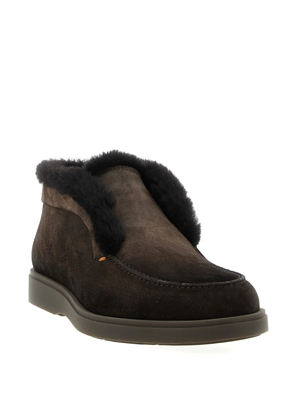 Santoni Suede Shearling Ankle Boots In Brown