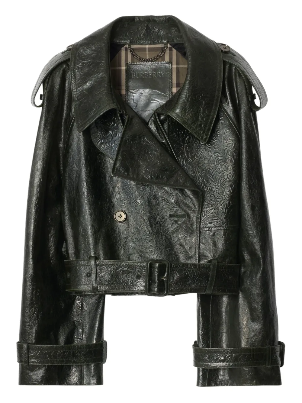 Burberry cropped embossed leather trench jacket