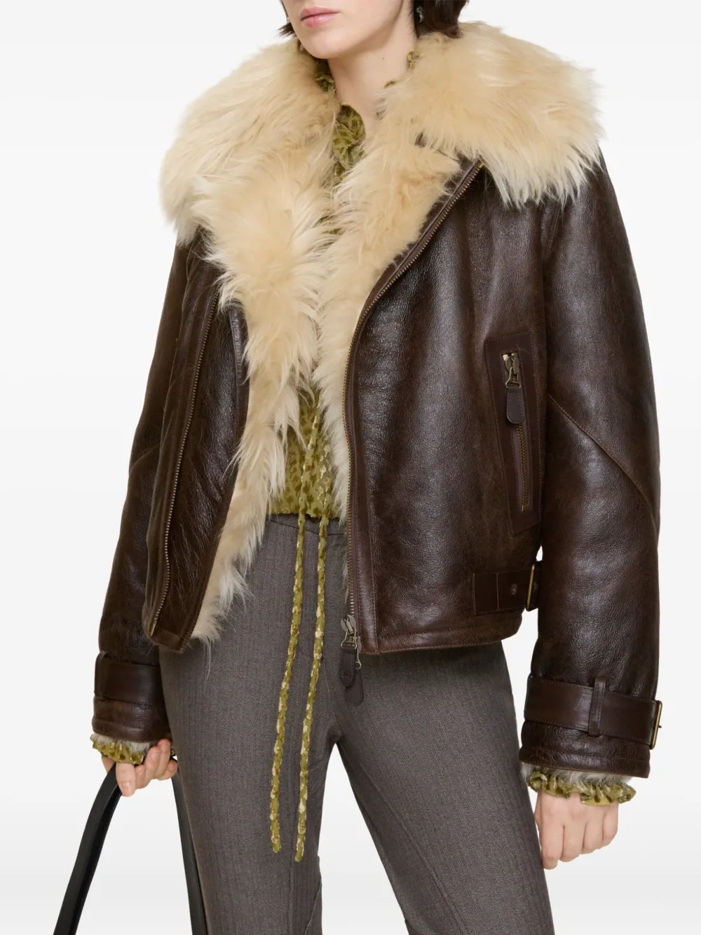  Burberry Shearling Zipped Jacket - Brown 