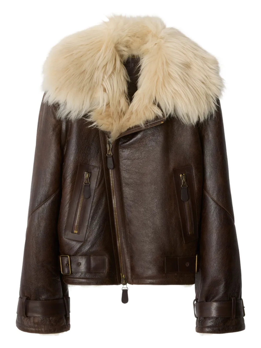 Burberry Giacca in shearling con zip - Marrone