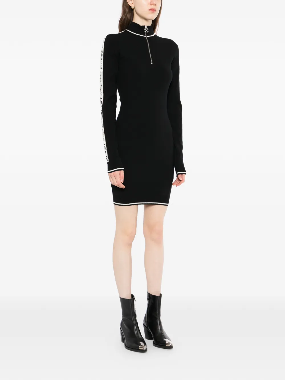Off-White Jurk met logoband en lange mouwen Zwart