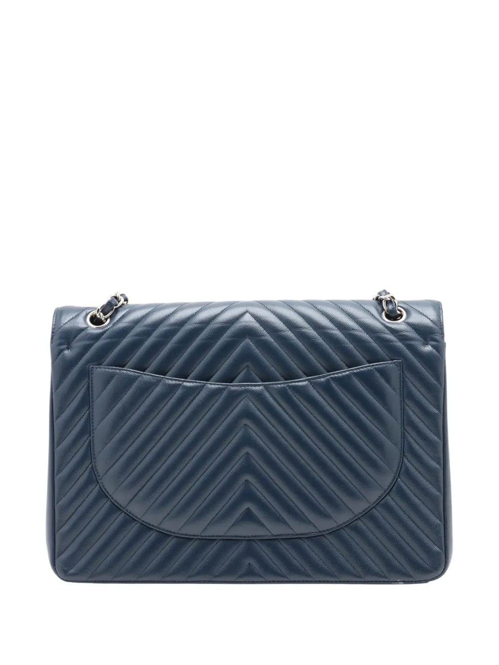 Pre-owned Chanel 2016-2017 Maxi Classic Chevron Caviar Double Flap Shoulder Bag In Blue