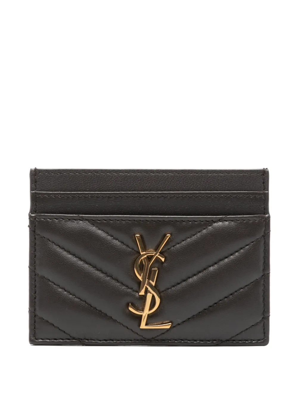 Saint Laurent Chevron Logo Card Holder In Gray