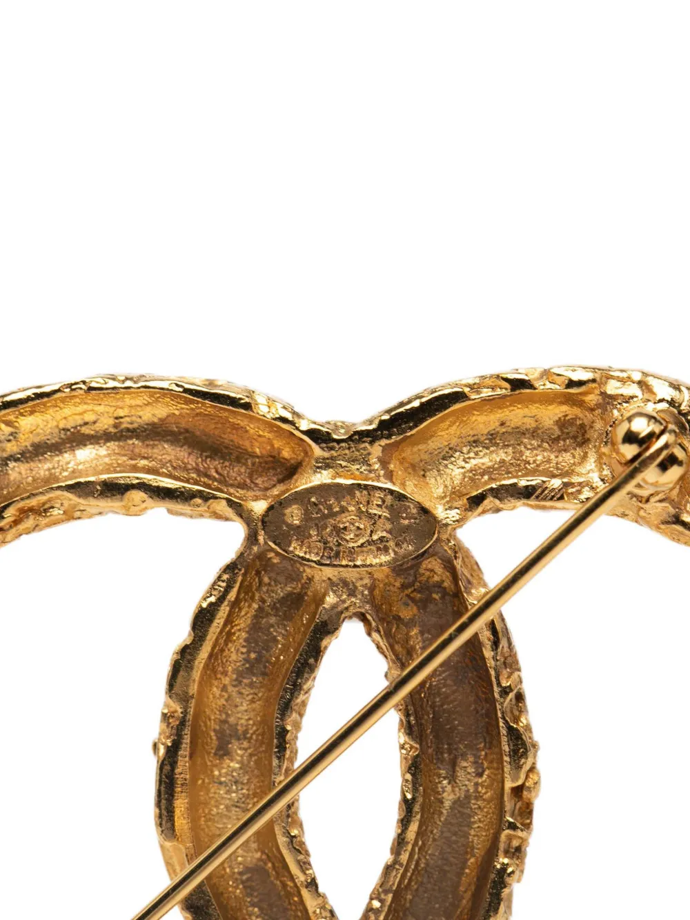 Pre-owned Chanel 1994 Gold Plated Cc Logo Tassel Lava Fringe Brooch Costume Brooch