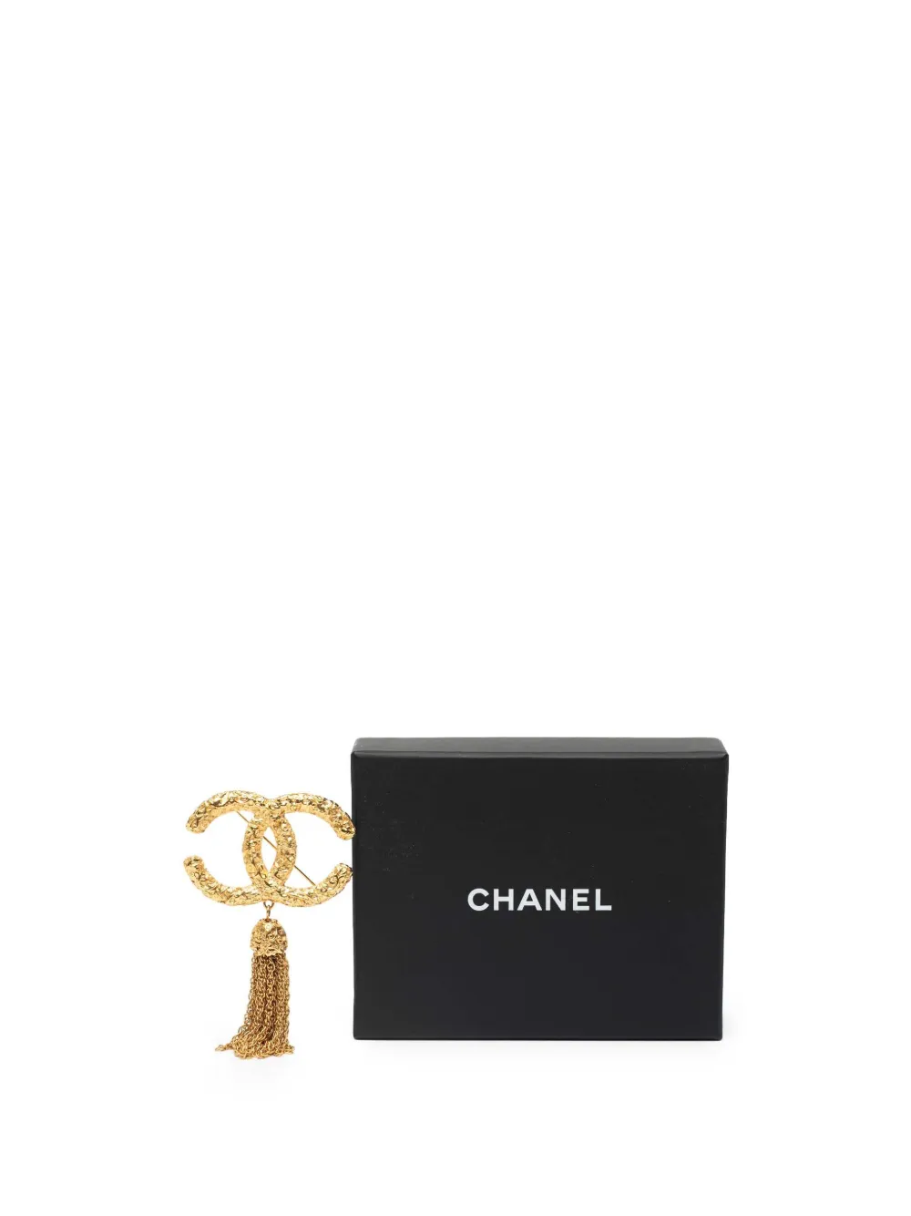 Pre-owned Chanel 1994 Gold Plated Cc Logo Tassel Lava Fringe Brooch Costume Brooch