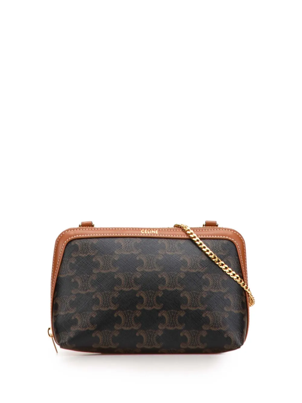 Celine Pre-Owned 2024 Triomphe Coated Canvas Clutch On Chain crossbody bag | Brown | Image 1