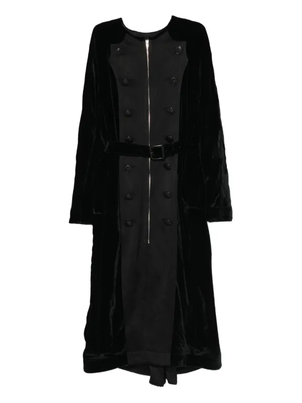 R13 Officer Button Belted Coat in Black