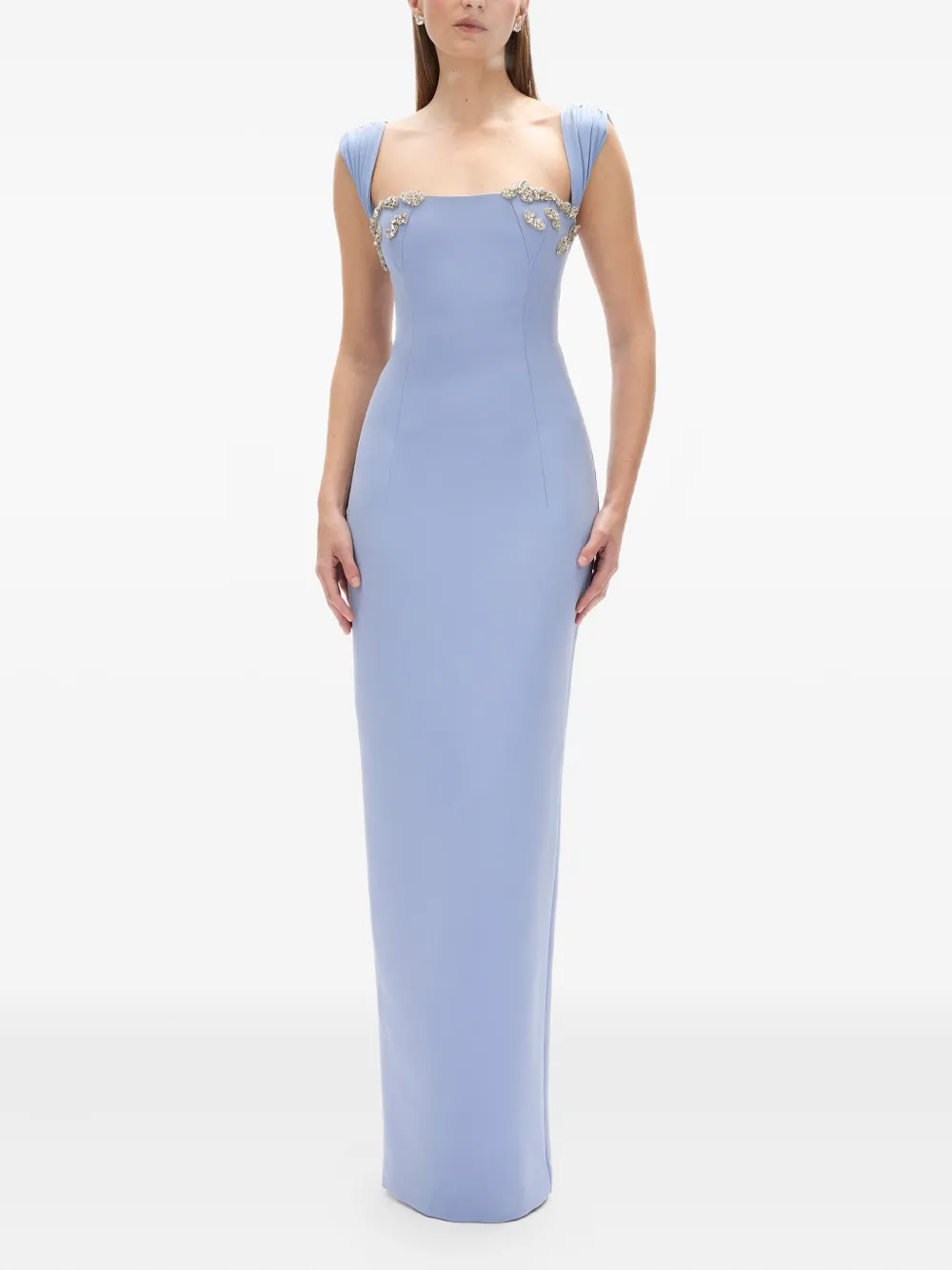 Rachel Gilbert Malia verfraaide maxi-avondjurk met vierkante hals - Blauw