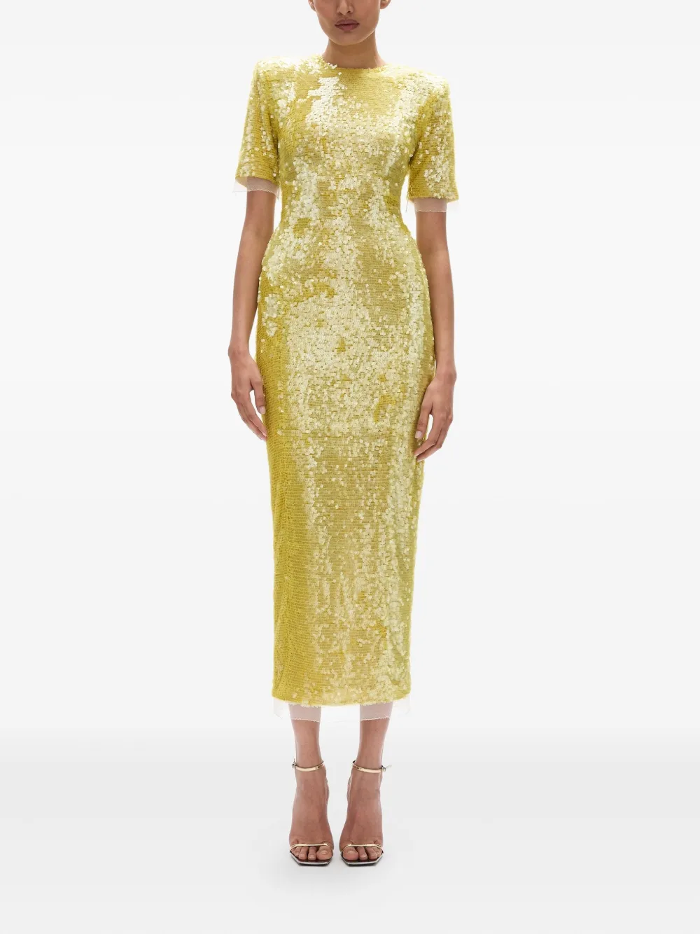 Rachel Gilbert Kaia jurk met pailletten en mouwen - Geel