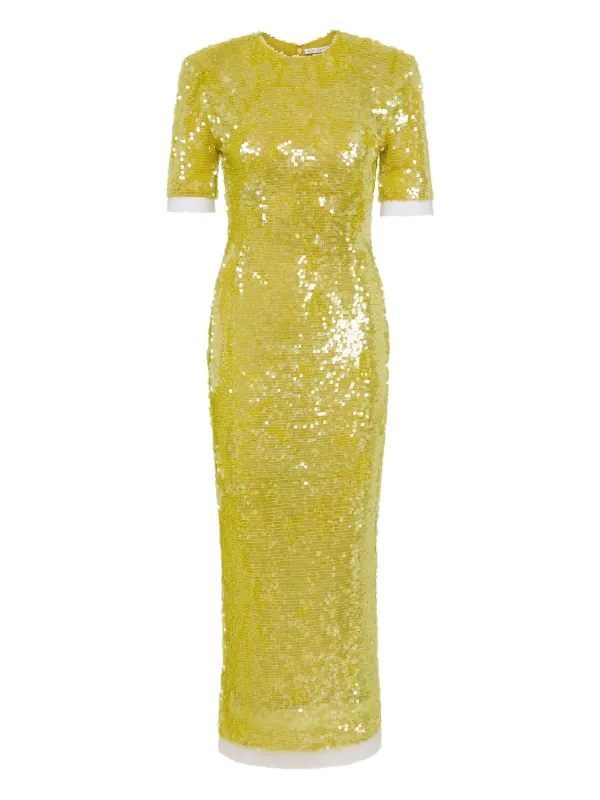 Rachel Gilbert Kaia Sequin Sleeve Dress | Yellow | FARFETCH