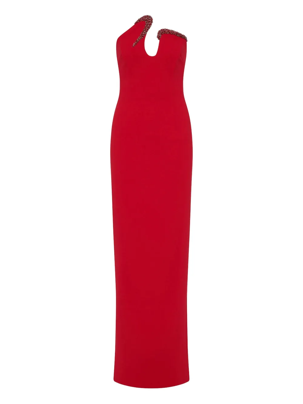 Rachel Gilbert Tessa Embellished Strapless Maxi Gown In Red