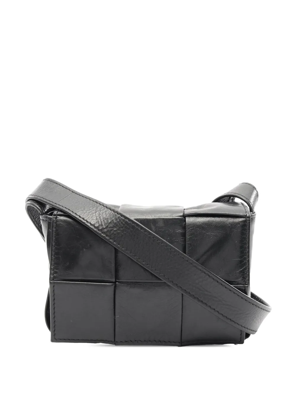 Pre-owned Bottega Veneta 2012-2025 Candy Nappa Intrecciato Cassette Crossbody Bag In Black