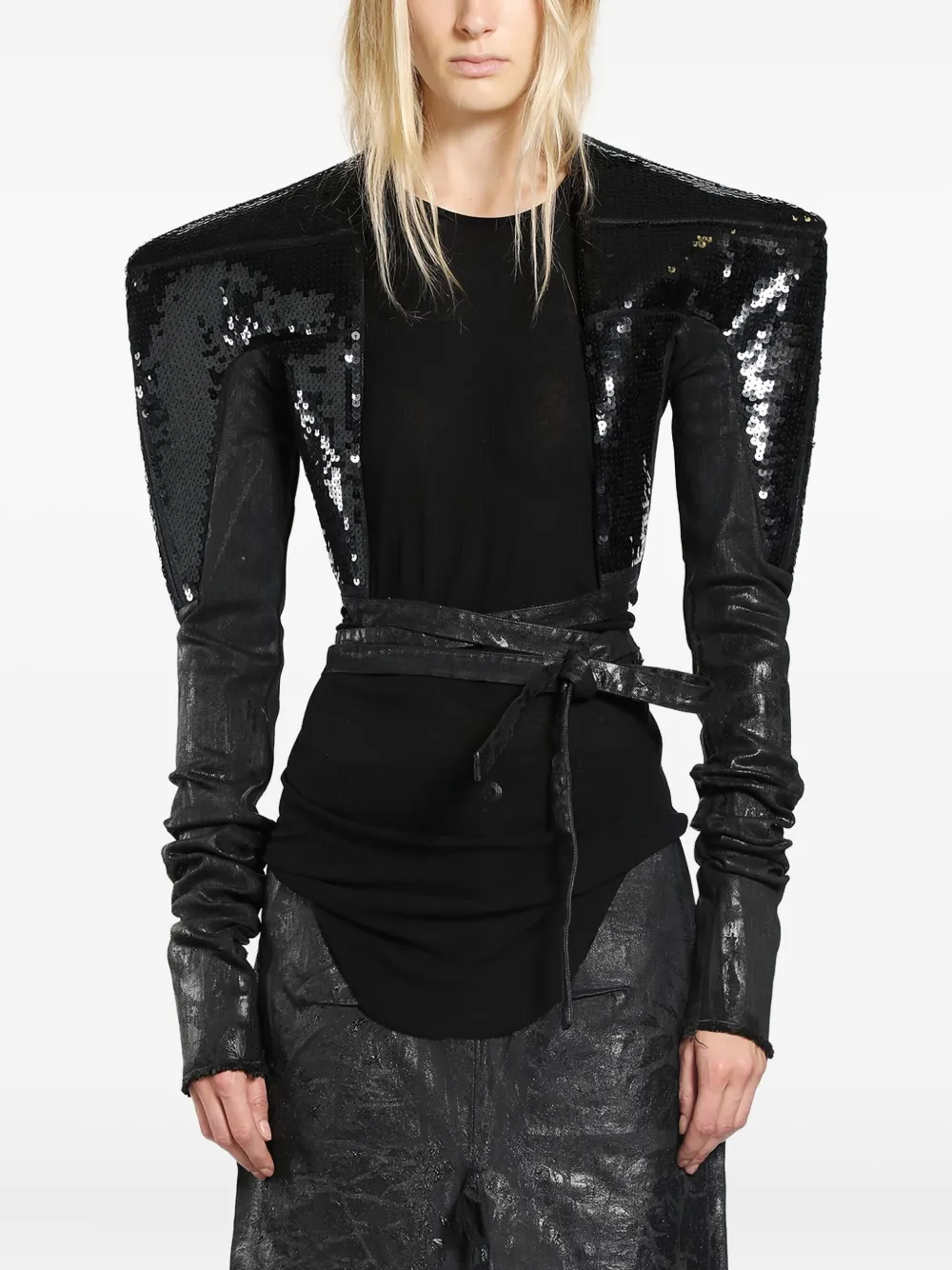 Rick Owens Sequin-embellished Denim Jacket In Black