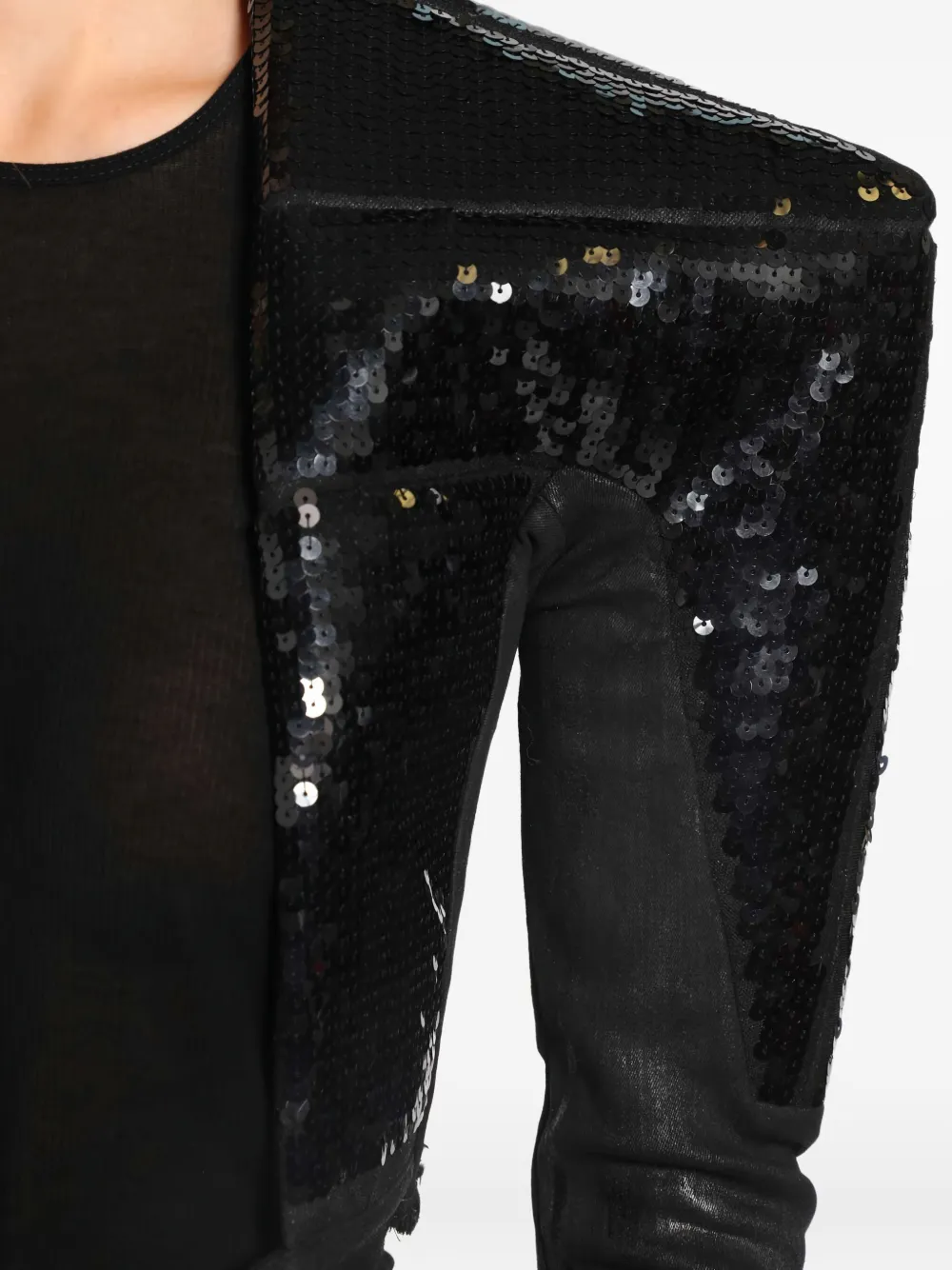 Rick Owens Sequin-embellished Denim Jacket In Black