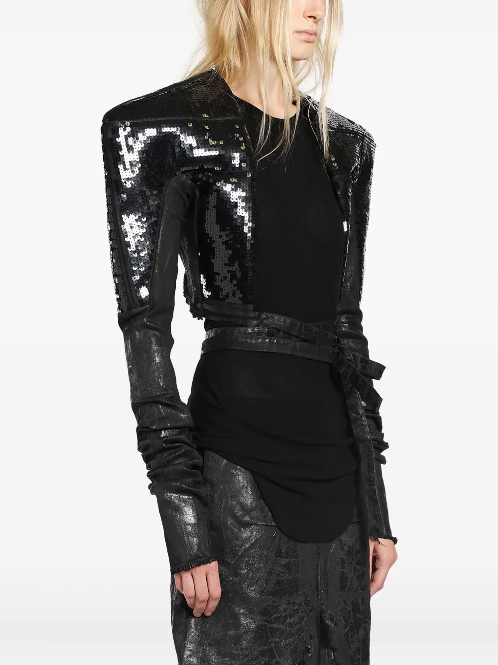Rick Owens Sequin-embellished Denim Jacket In Black