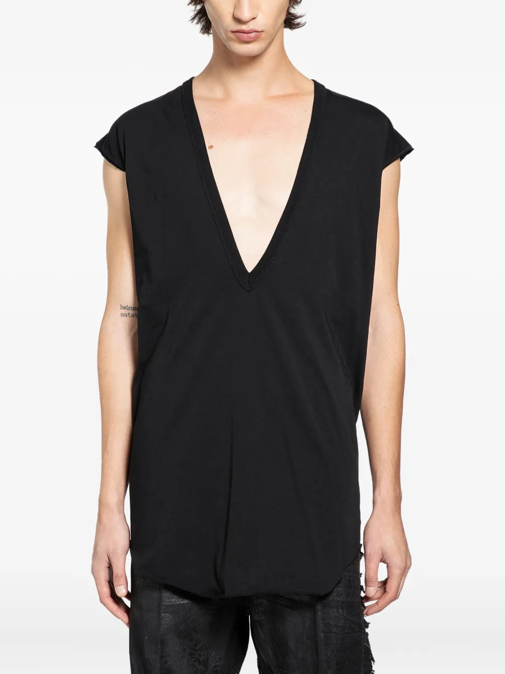 Rick Owens haut en jersey à col v profond | noir | Image 1