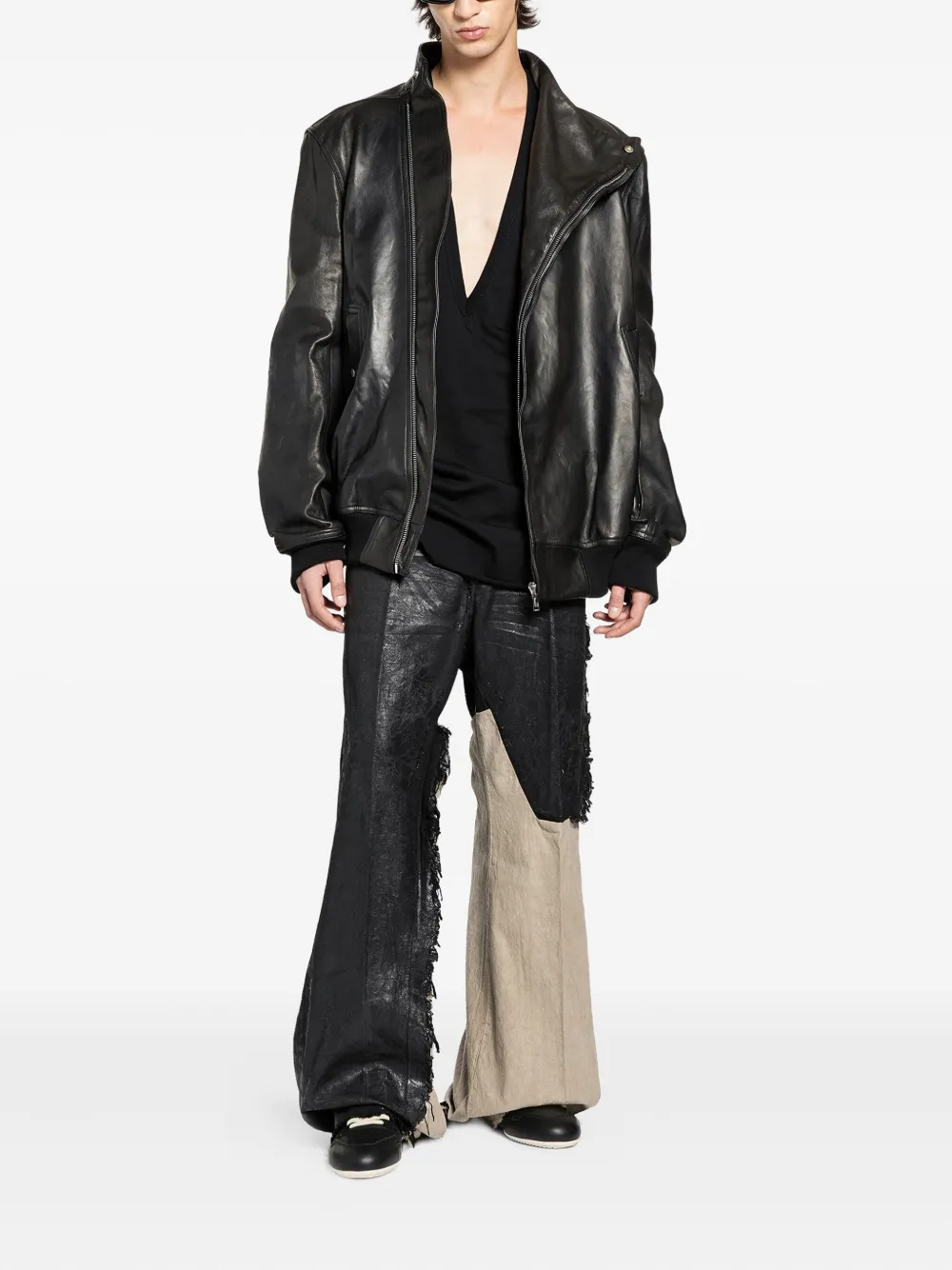 Rick Owens deep V-neck cotton jersey top - Zwart