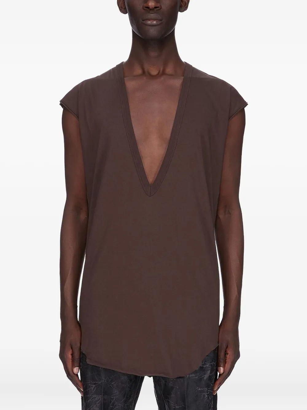 Rick Owens Concordians Dylan Deep V-neck T-shirt In Brown
