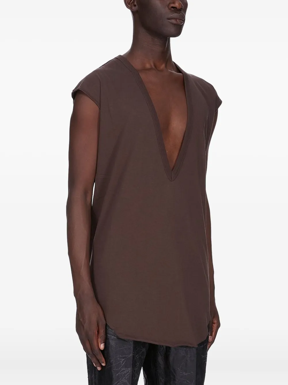 Rick Owens Concordians Dylan Deep V-neck T-shirt In Brown
