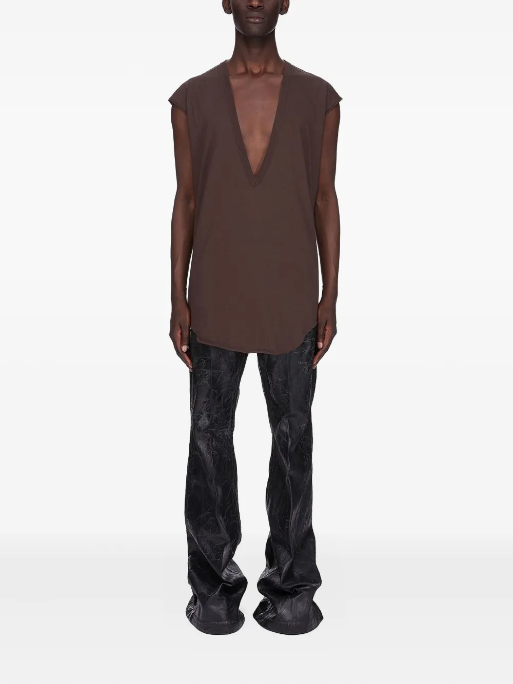 Rick Owens Concordians Dylan Deep V-neck T-shirt In Brown