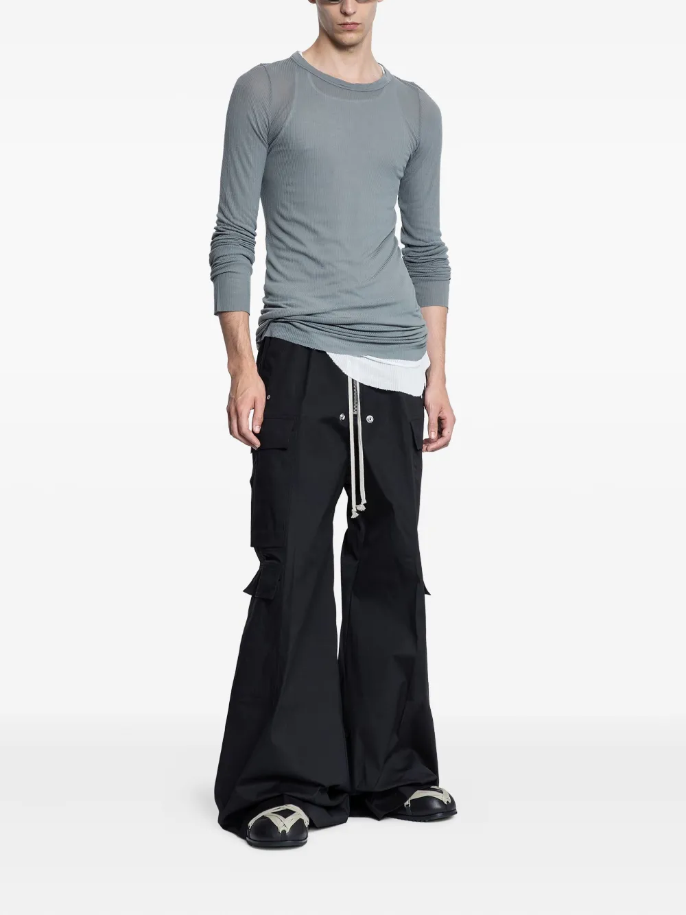Rick Owens Ribbed Forever Long-sleeve Top In Blue