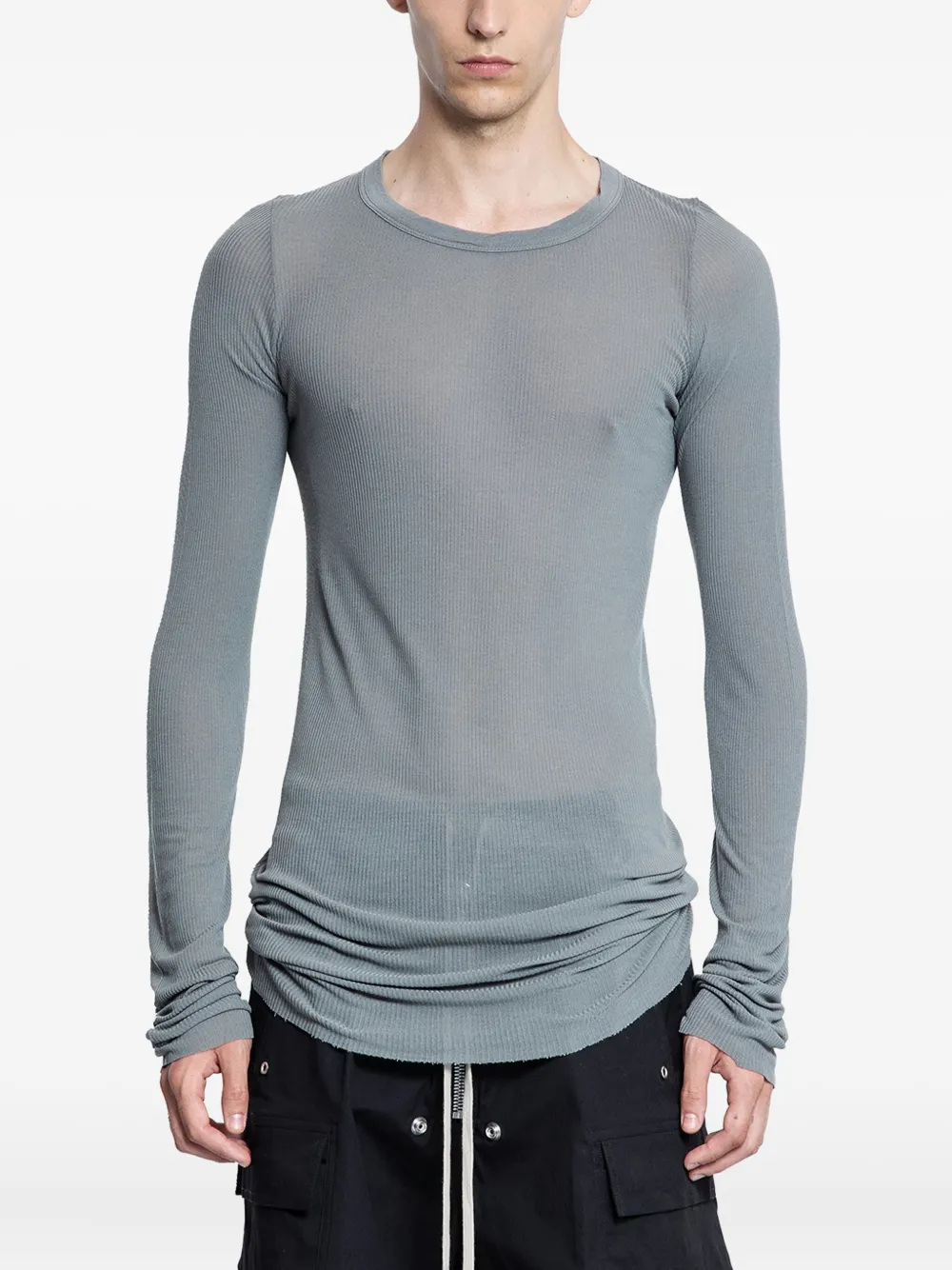 Rick Owens Ribbed Forever Long-sleeve Top In Blue