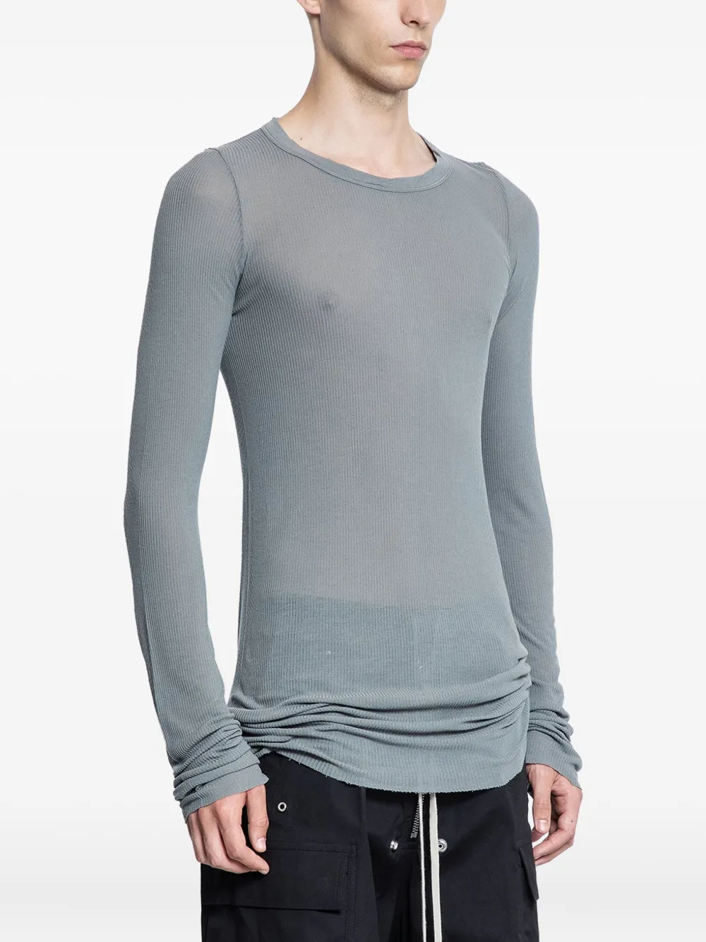 Rick Owens Ribbed Forever Long-sleeve Top In Blue