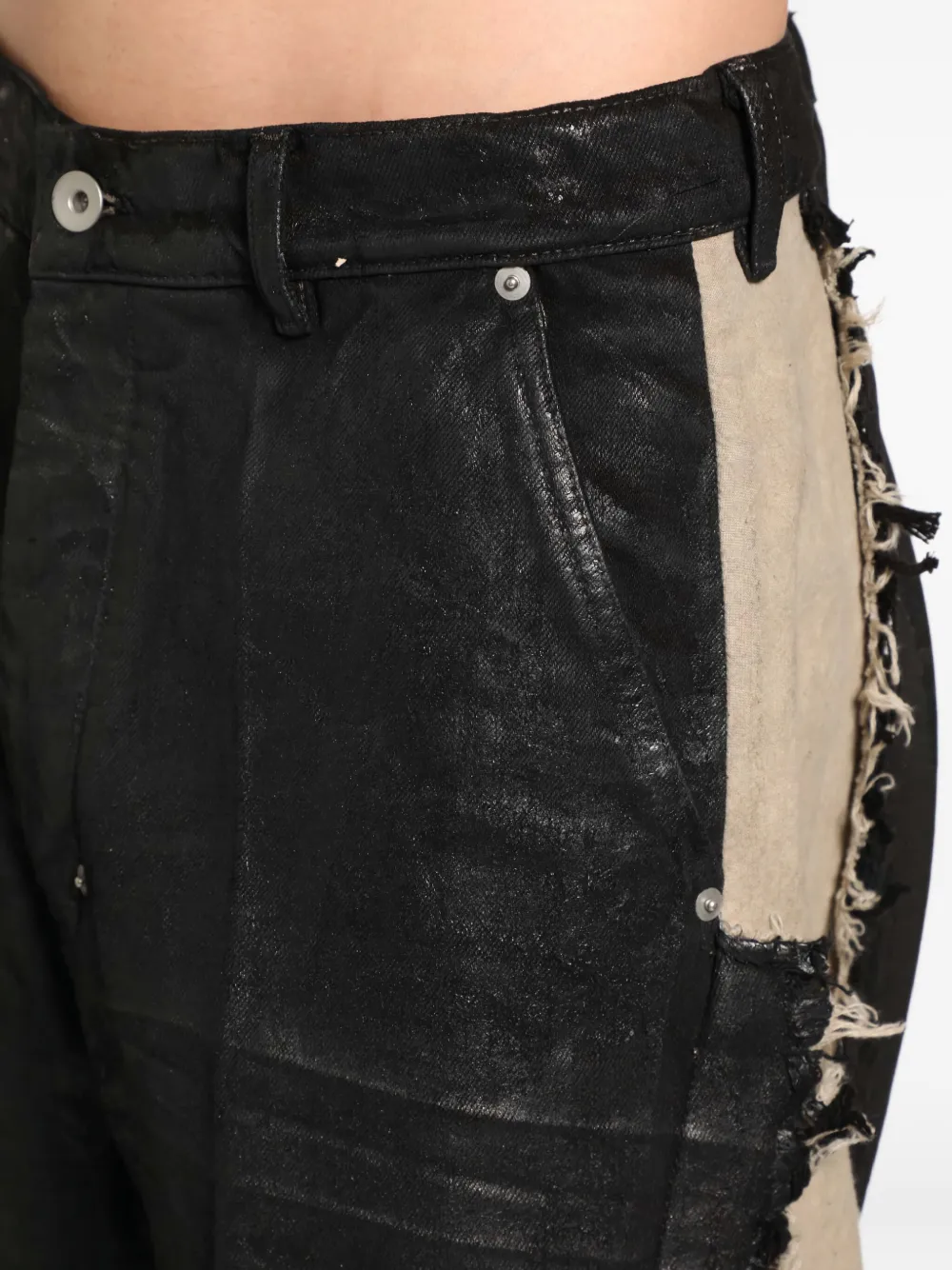 Rick Owens Treated Frayed Trousers In Black