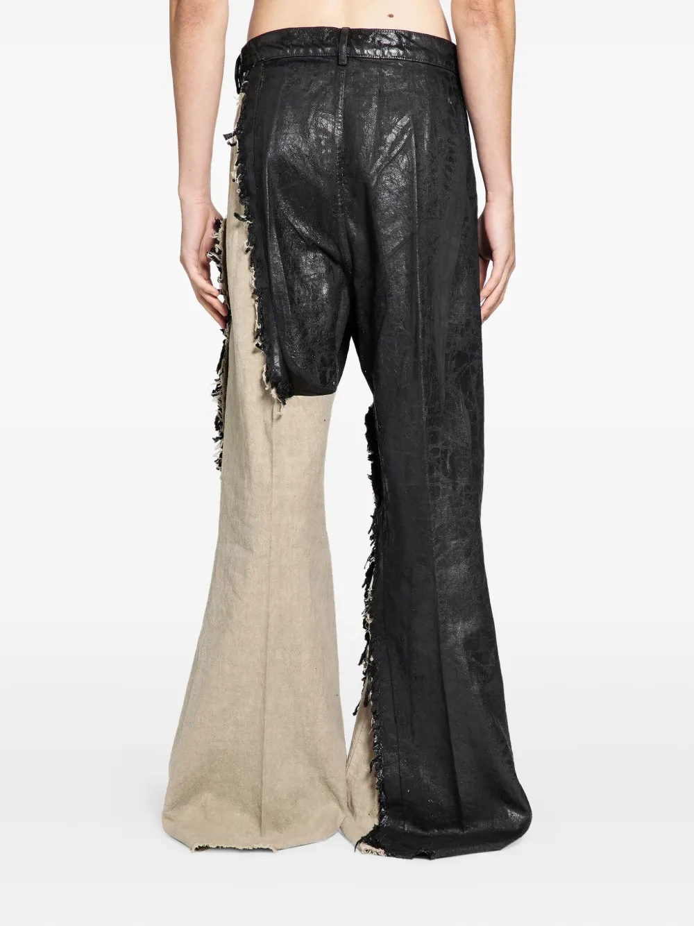 Rick Owens Treated Frayed Trousers In Black